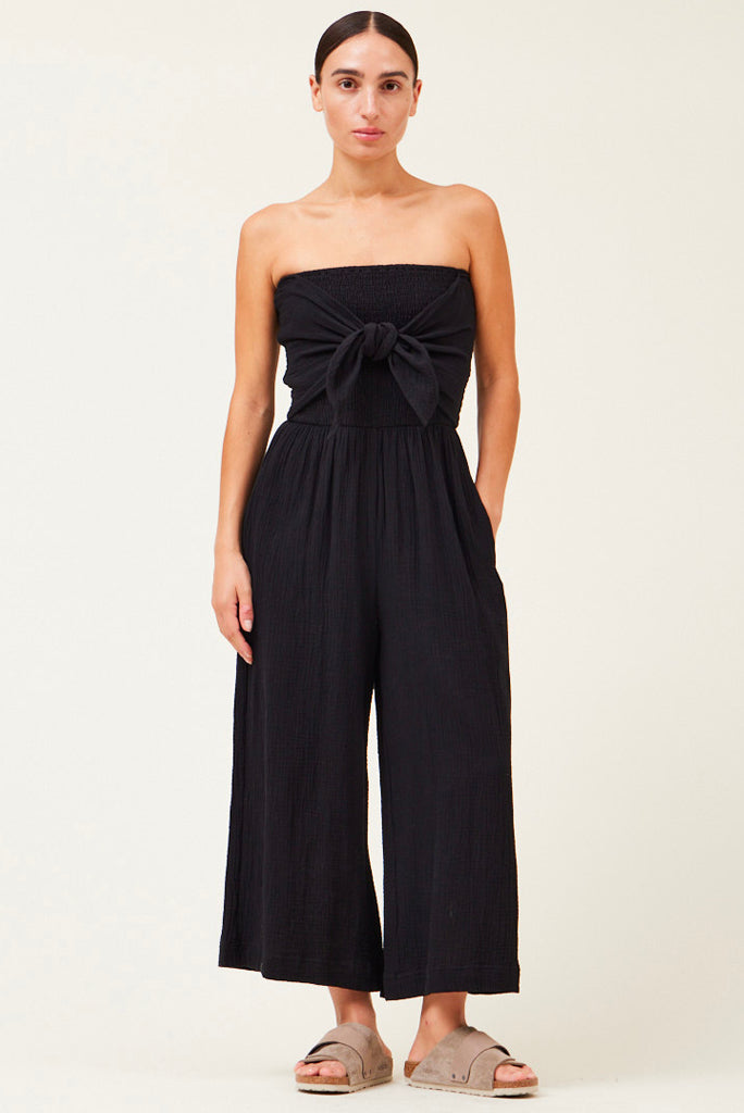 GRADE AND GATHER TIE FRONT GAUZE JUMPSUIT