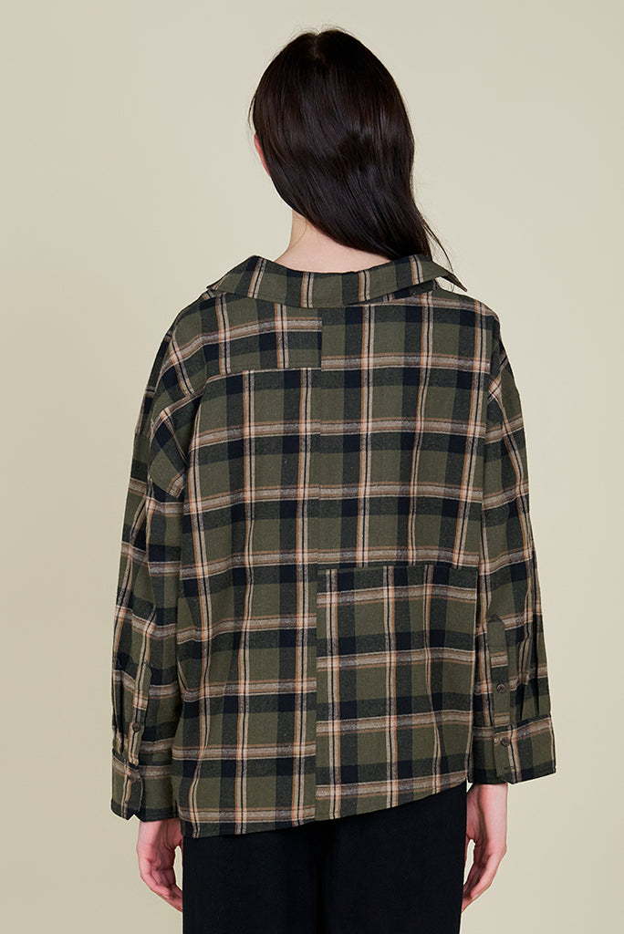 GRADE AND GATHER UNBALANCED SHIRT, PLAID