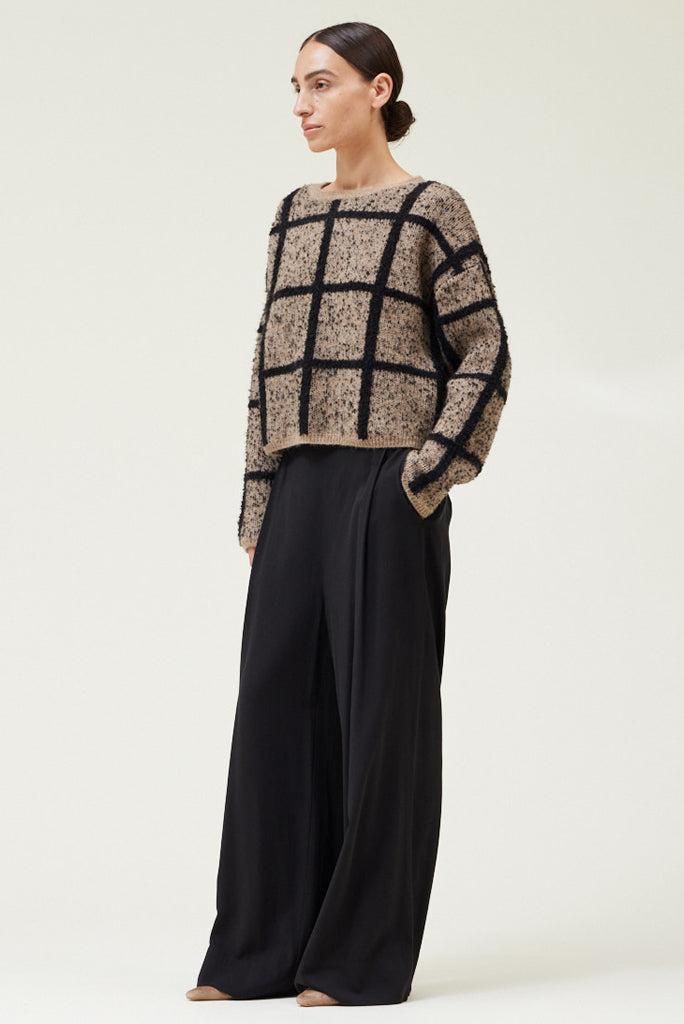 GRADE AND GATHER CROPPED GRID SWEATER