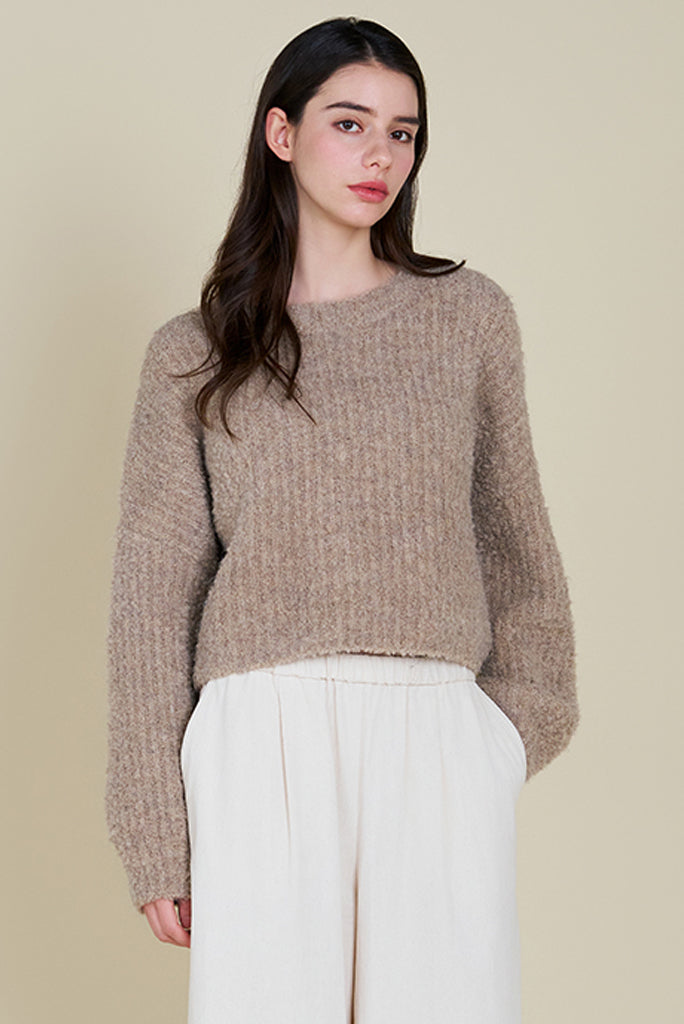 GRADE AND GATHER  CROP FUZZY SWEATER, MULTIPLE COLORS