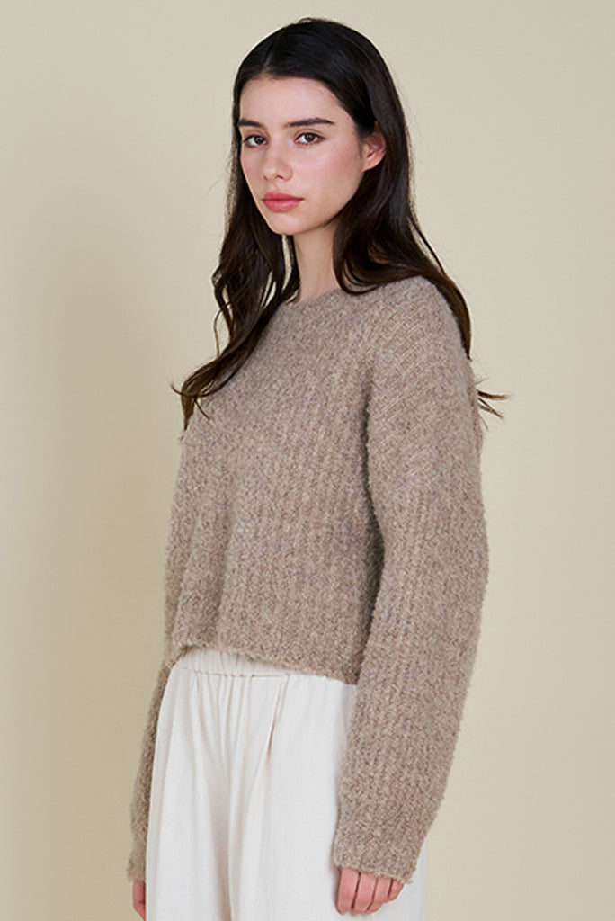 GRADE AND GATHER  CROP FUZZY SWEATER, MULTIPLE COLORS