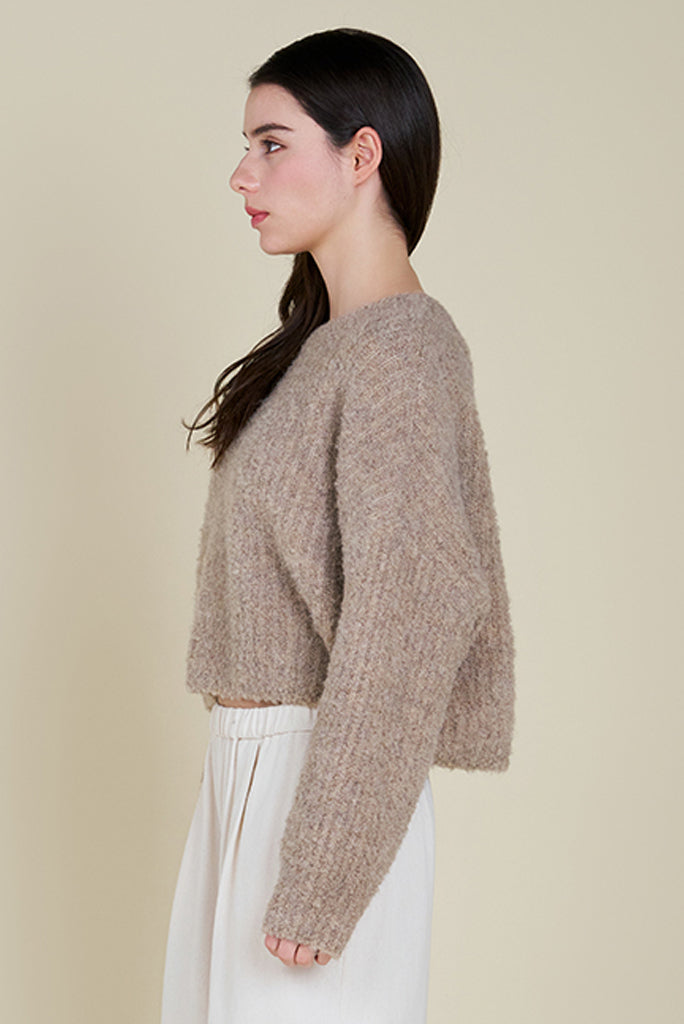 GRADE AND GATHER  CROP FUZZY SWEATER, MULTIPLE COLORS