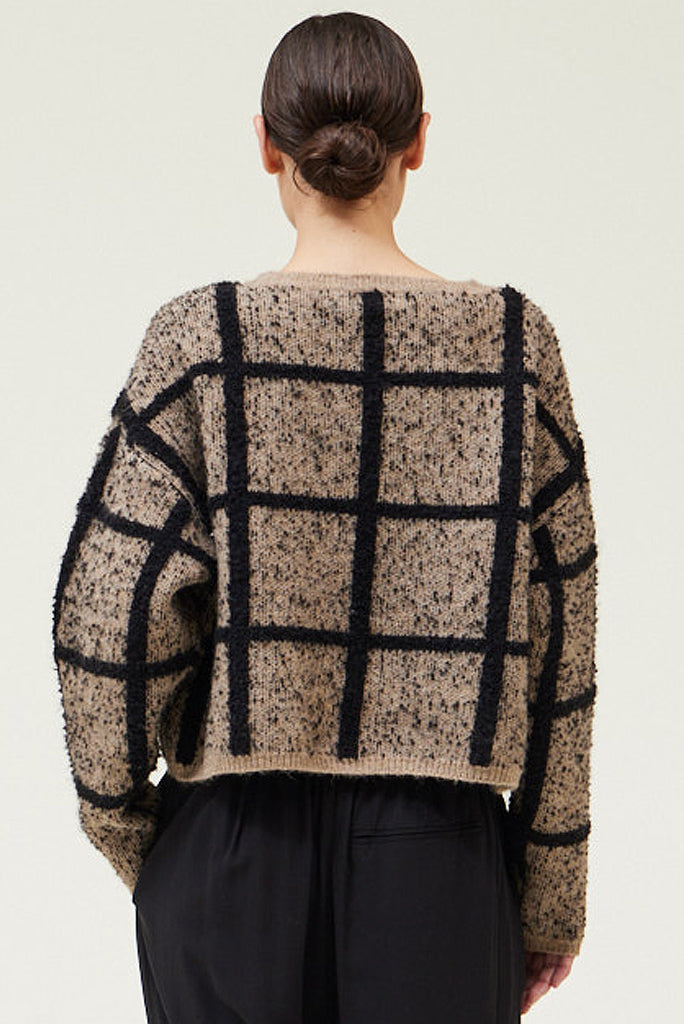 GRADE AND GATHER CROPPED GRID SWEATER