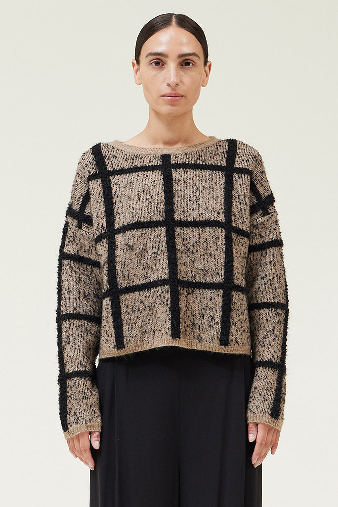 GRADE AND GATHER CROPPED GRID SWEATER