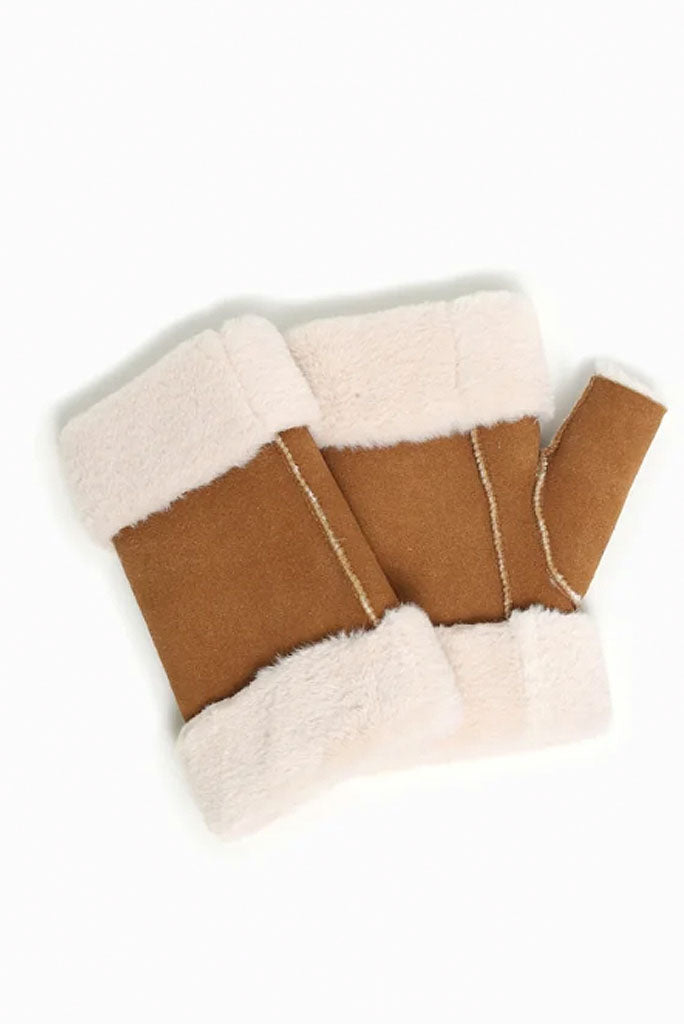 FAUX SHEEPSKIN SHEARLING FINGERLESS GLOVES, MULTIPLE COLORS