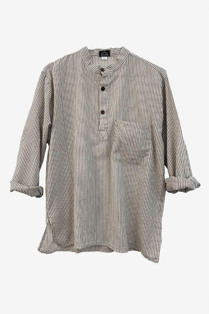 Kurta Shirt, White/Black Stripe